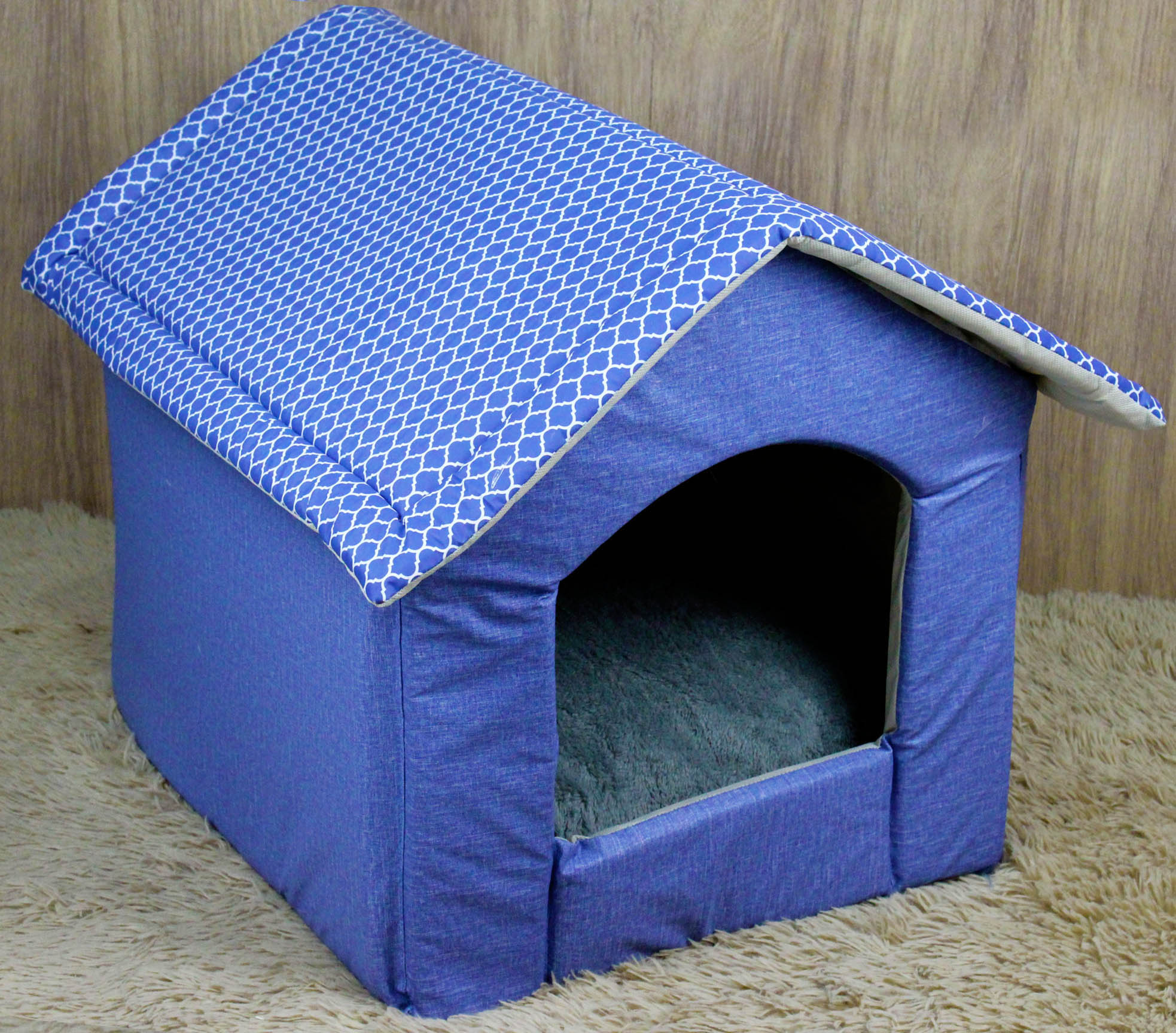 Casinha de cachorro azul clearance