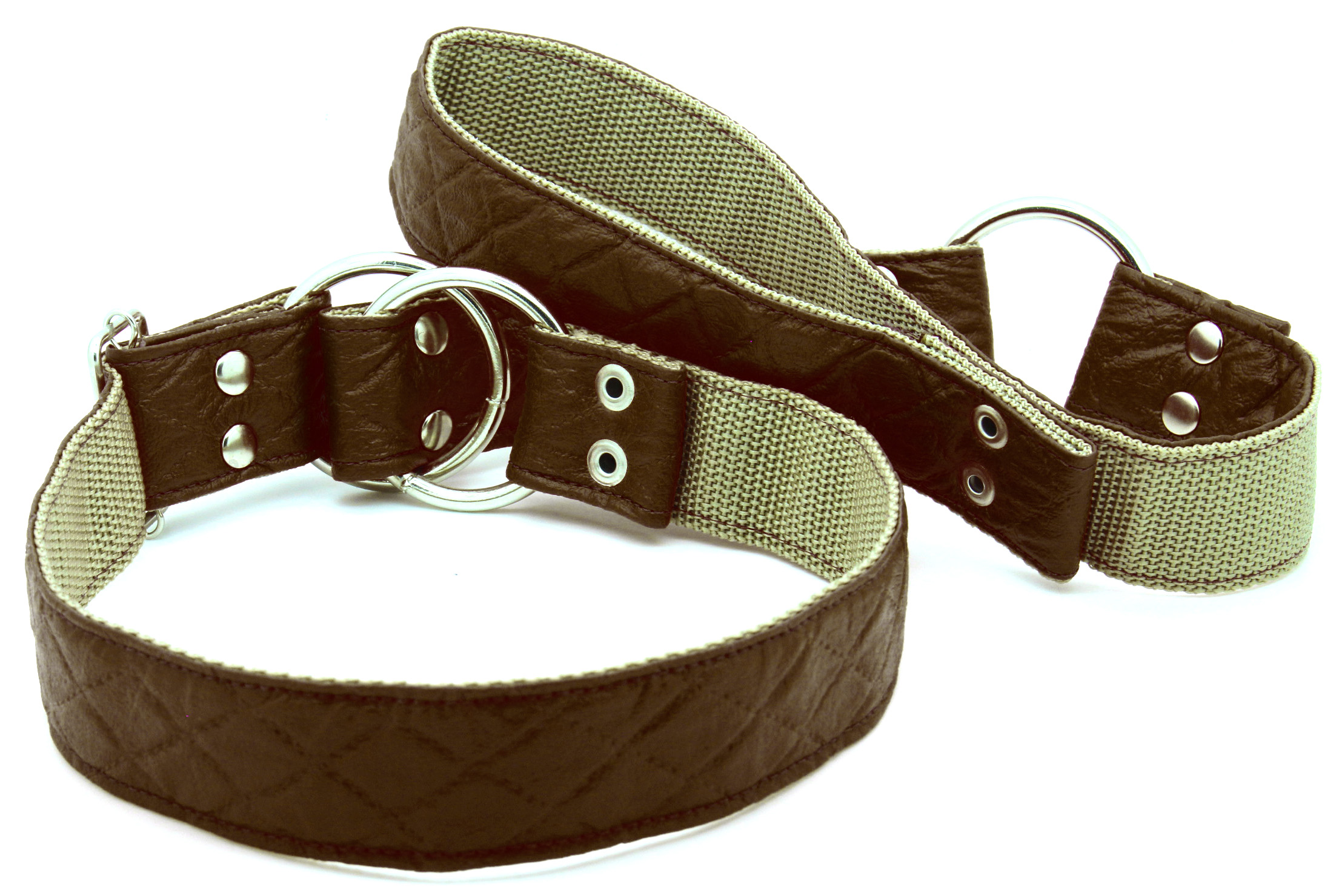 Coleira anti-puxão semi enforcador para Cachorro Grande - Nylon e Courino  Matelassê Macio Café - Pet Elegante