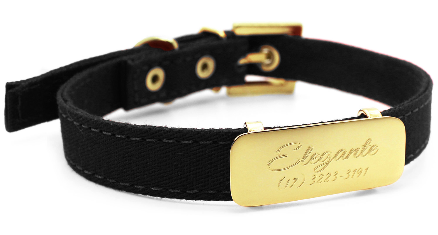 Coleira para Cachorro Tecido Preto e Plaquinha de Identificação - Pet  Elegante