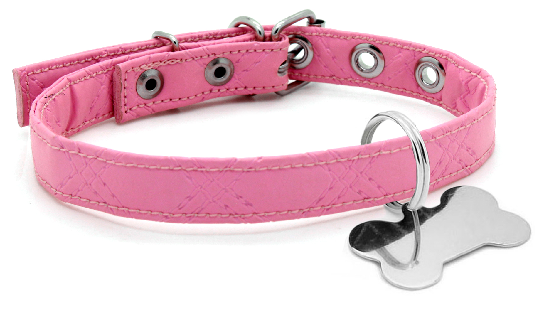 Coleira Para Cachorro Com Nome E Telefone Courino Rosa Matelasse