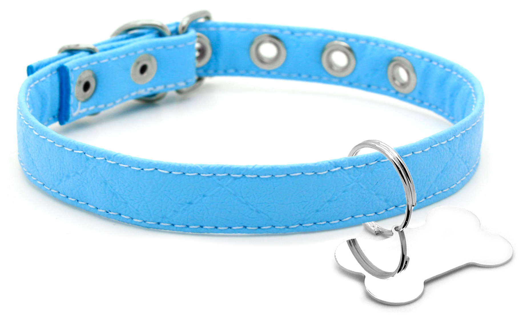 Coleira para Cachorro com Nome e Telefone - Courino Matelassê Macio Azul  Claro - Pet Elegante