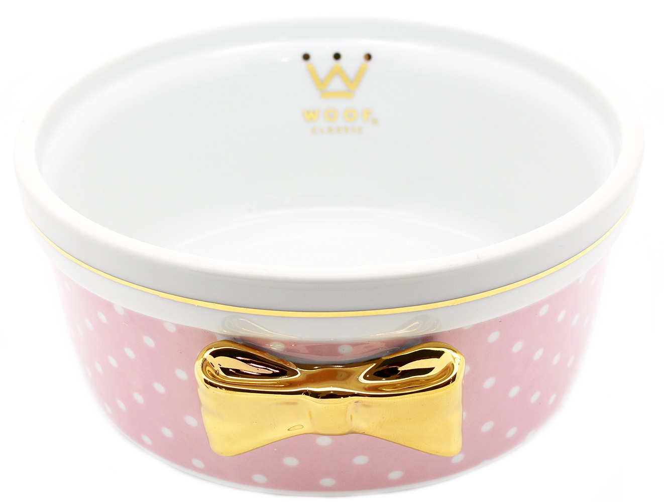 Comedouro de Porcelana Luxo Rosa com Lacinho - Pet Elegante