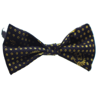 Gravata Borboleta em Algodão com Elástico - Preto Coroas e Bolinhas Douradas