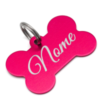 Pingente de Identificação para Cachorro em Formato de Osso - Vários Tamanhos - Gravação Nome e Telefone-Rosa Pink-Médio