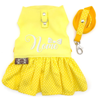 Vestido com Guia Coleção Bulba - Bordado com Nome-Amarelo-Peso Indicado: 10 a 15Kg
