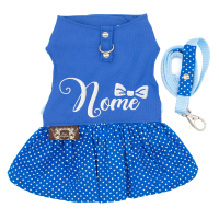 Vestido com Guia Coleção Bulba - Bordado com Nome-Azul Claro-Peso Indicado: 4,5 a 6,5Kg