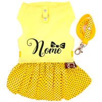 Vestido com Guia Coleção Bulba - Bordado com Nome - Bolinhas Coloridas-Amarelo-Peso Indicado: 4,5 a 6,5Kg