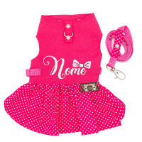 Vestido com Guia Coleção Bulba - Bordado com Nome-Rosa Pink-Peso Indicado: 2,5 a 4,5Kg