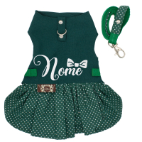 Vestido com Guia Coleção Bulba - Bordado com Nome-Verde-Peso Indicado: 4,5 a 6,5Kg