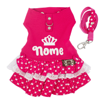 Vestido com Guia Majestic - Bordado com Nome-Rosa Pink-Peso Indicado: 10 a 15Kg