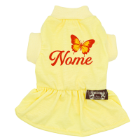 Vestido Encanto da Borboleta - com Nome da Pet-Amarelo-Peso Indicado: 2,5 a 4,5Kg