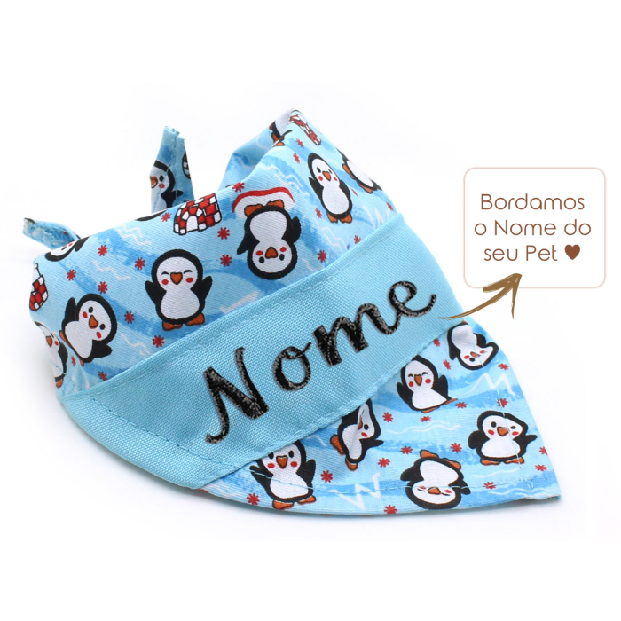 Bandana Pinguim Azul - com Nome Bordado