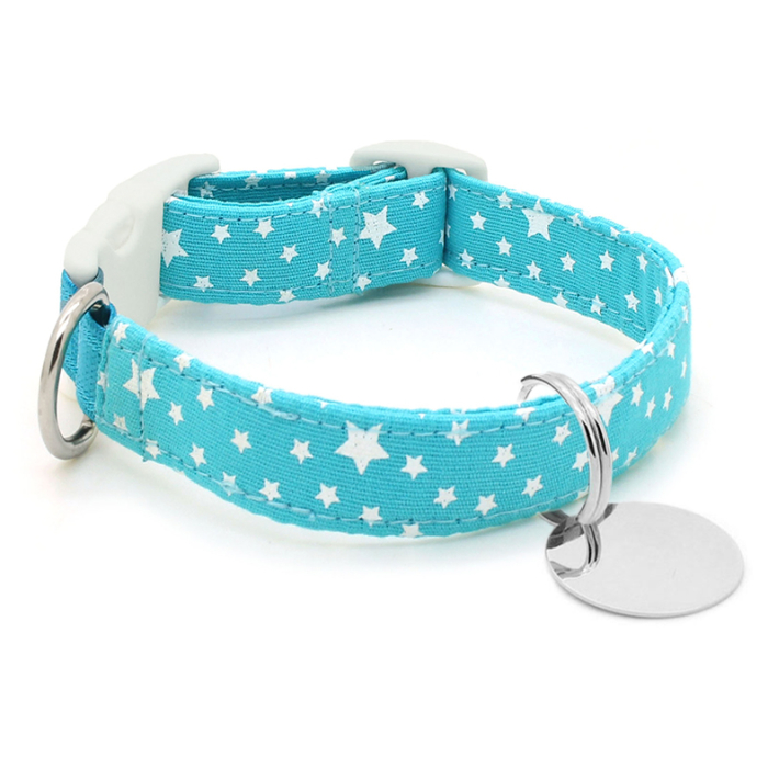 Coleira de Gato Azul Estrelinhas - com Pingente Inox