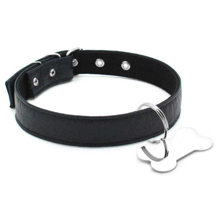 Coleira para Cachorro Grande com Nome e Telefone - Nylon e Courino Macio Preto 