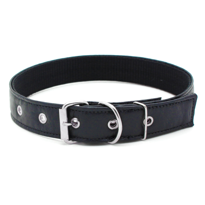 Coleira para Cachorro Grande - Nylon e Courino Macio Preto 