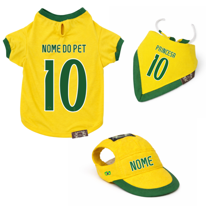 Conjunto Brasil Camiseta Bone e Bandana - Personalizados