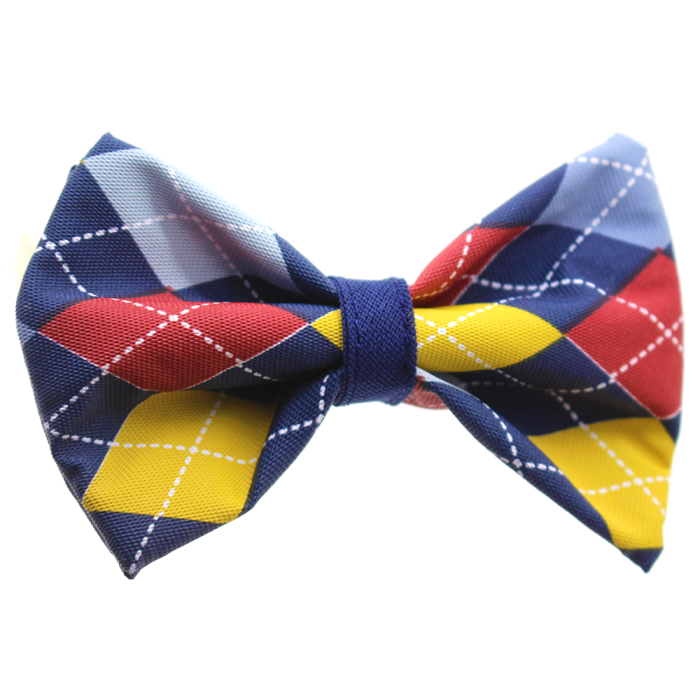 Gravata Borboleta em Algodão com Elástico - Azul Marinho Losangos Coloridos