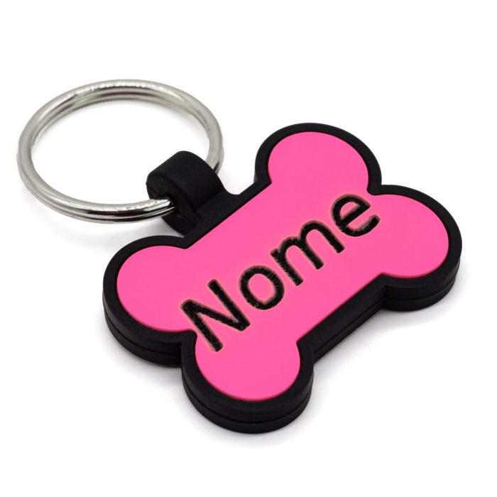 Pingente de Silicone Identificação para Cachorro em Formato de Osso - Várias Cores - Gravação Nome e Telefone