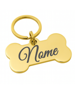 Pingente de Identificação Osso Dourado - Gravação Nome e Telefone