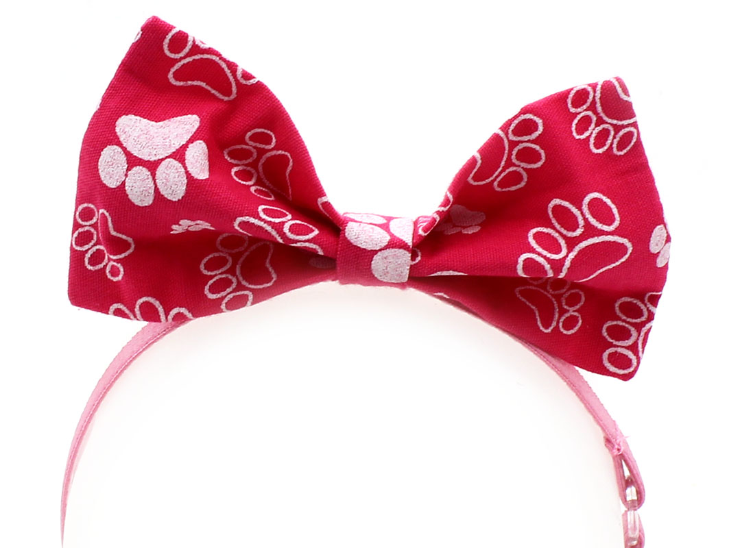 Laço com Elástico para Pets de Pelo Curto - Rosa Pink Estampa Patinhas -  Pet Elegante
