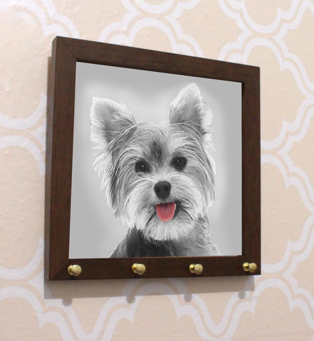 Quadrinho Porta Coleira Yorkshire Preto E Branco Pet Elegante